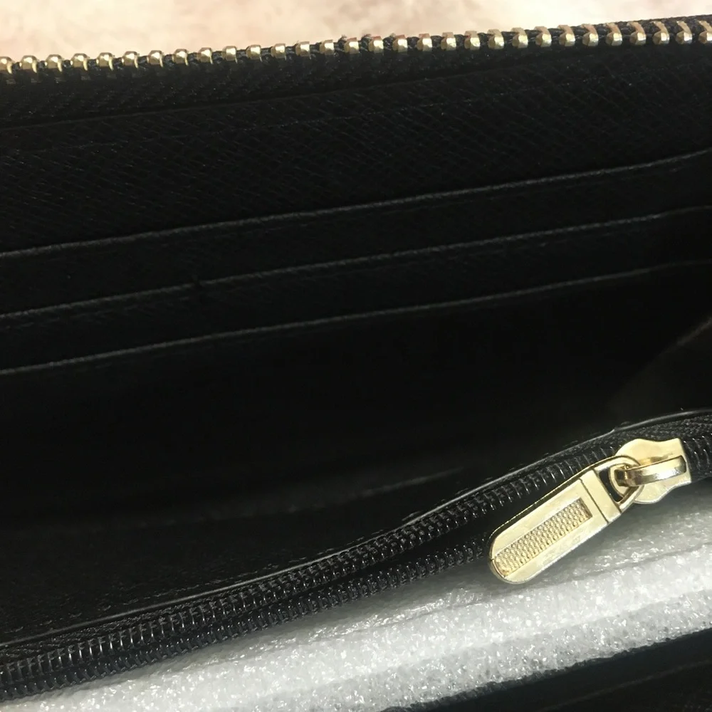 Black Long Wallet Woven Faux leather Gold hardware NEW - Picture 6 of 7